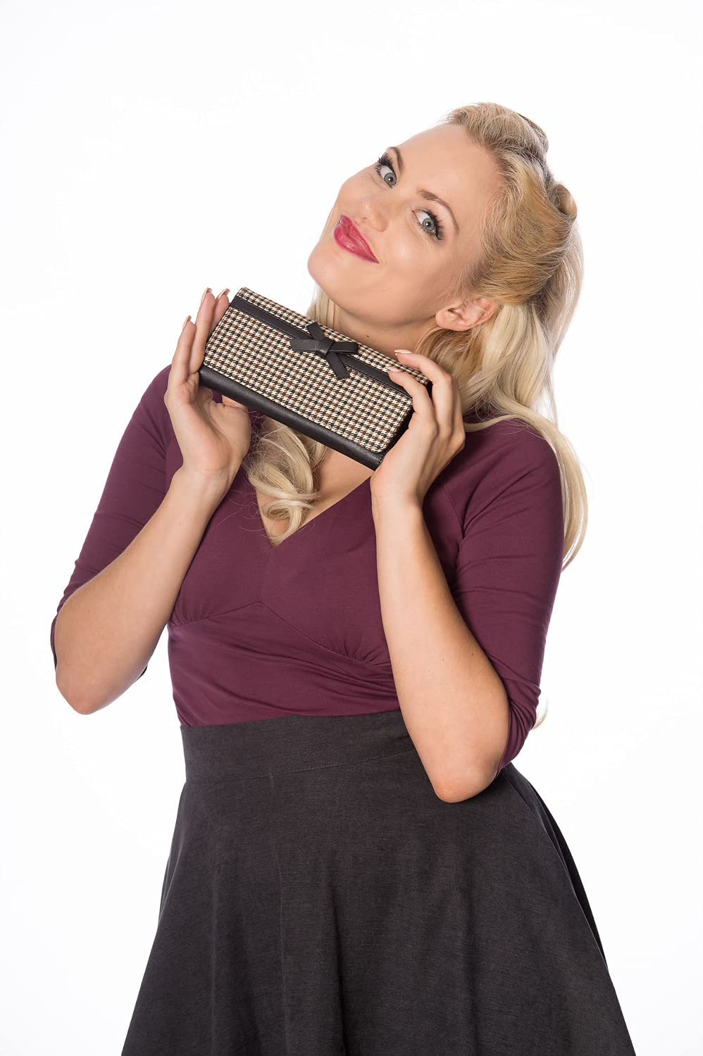 Lost Queen Retro Houndstooth and Bow Zen Garden Flap Wallet
