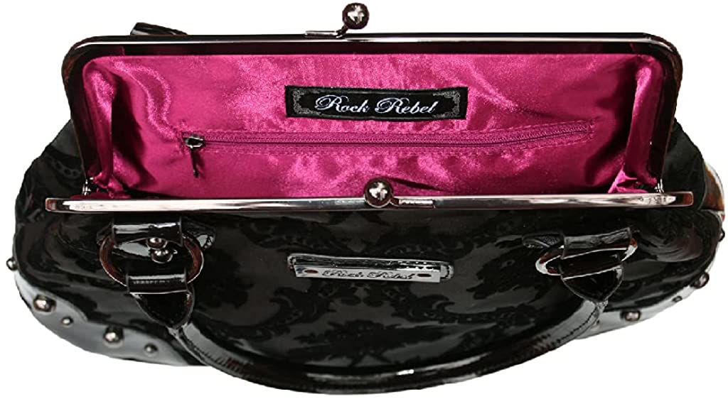 Rock Rebel Mistress Black on Black Victorian Damask Retro Kisslock Purse