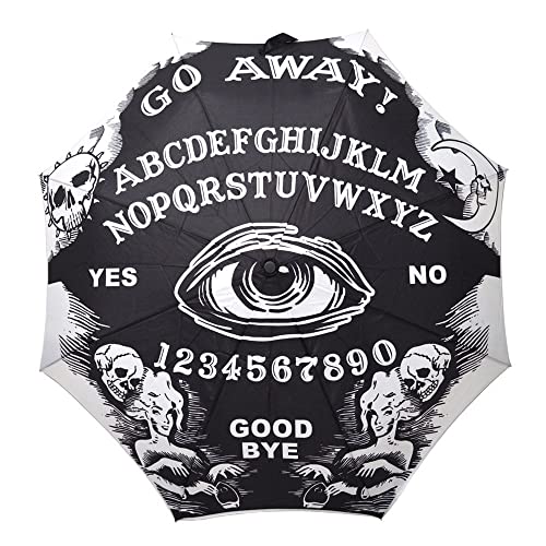 kreepsville Ouija Go Away Skull Handle Umbrella - Gothic Compact Folding Automatic