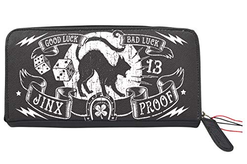 Liquorbrand Jinx Proof Women's Zip Around Clutch Wallet Black Cat Goth Gothic Rockabilly, Size: 8" x 4" x 1"
