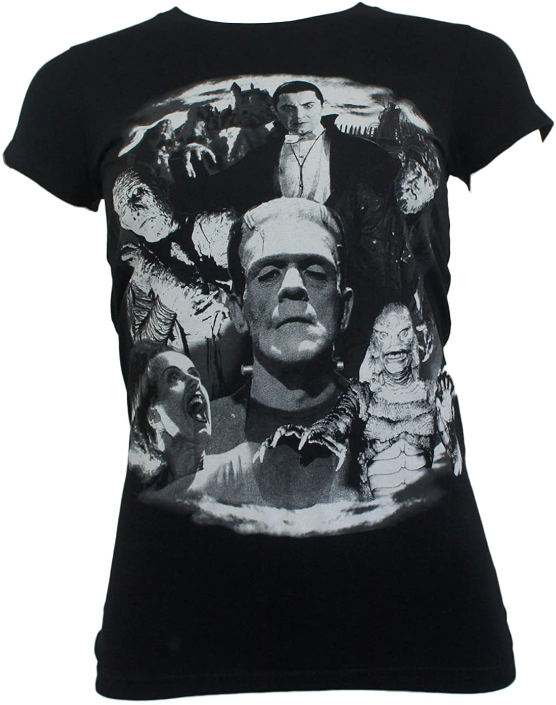 Universal Monsters Collage Juniors Dracula Bride Glow T-Shirt