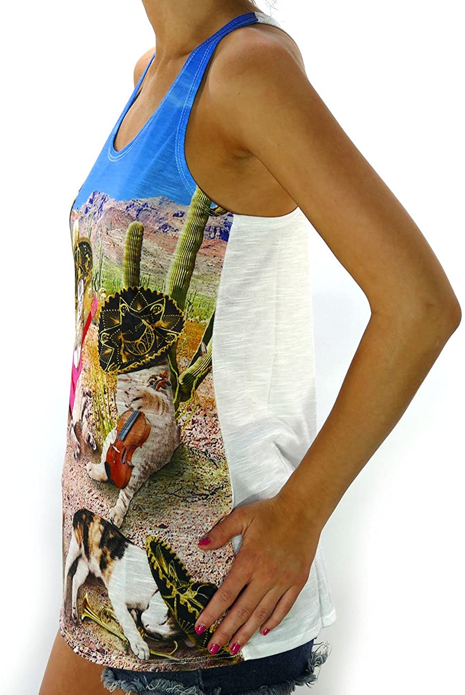 Women's Funny Cat Tank Top Mariachi Desert Kitty Band Racerback Tank Shirt