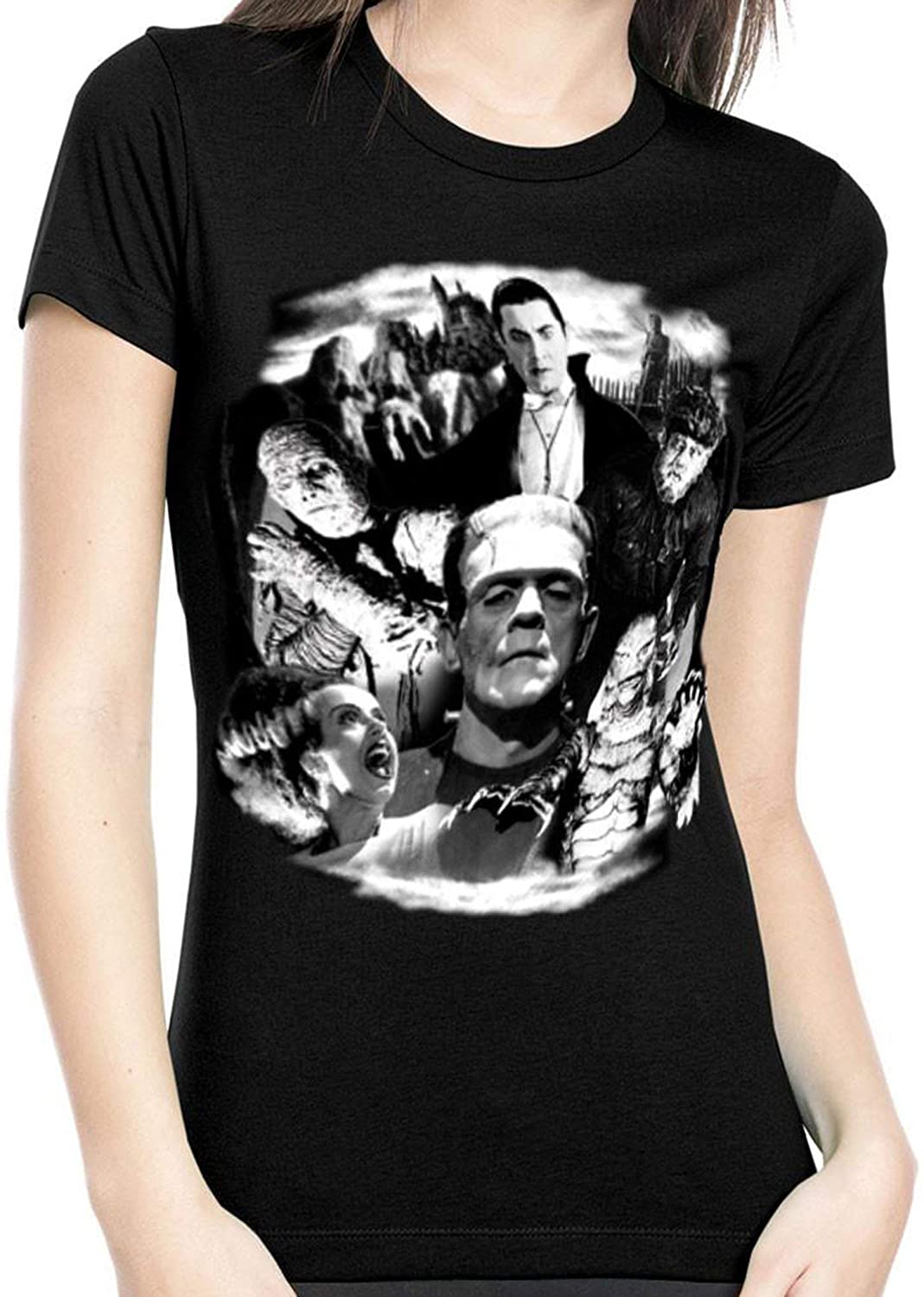 Universal Monsters Collage Juniors Dracula Bride Glow T-Shirt