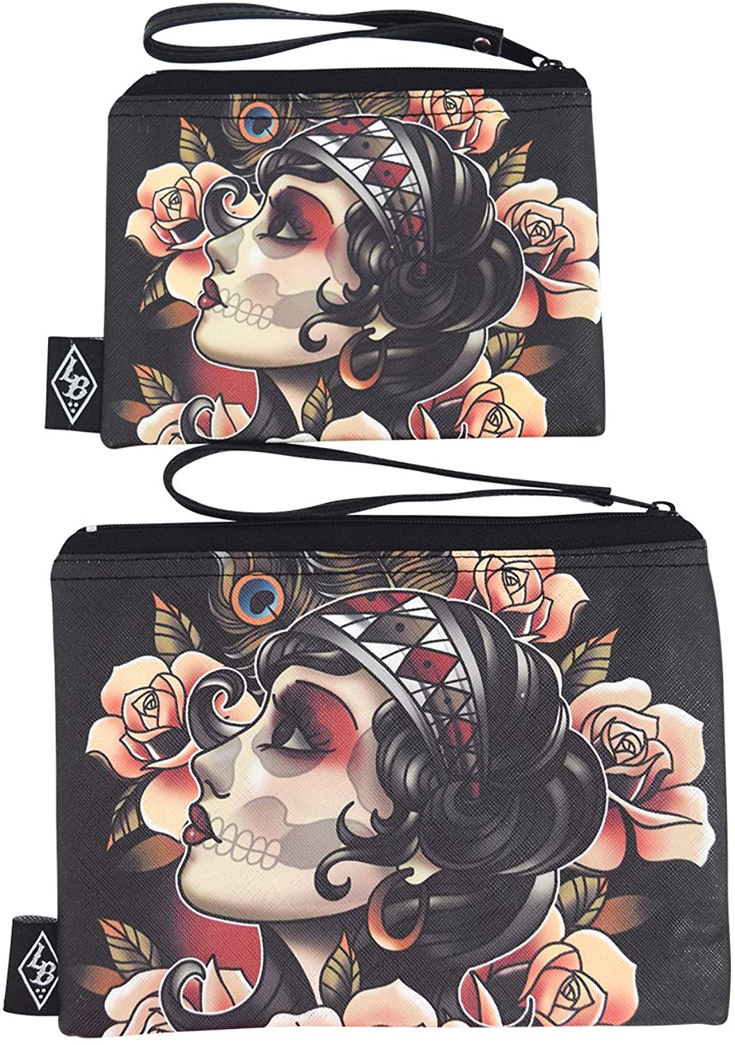 Liquorbrand Gypsy Rose Sugar Skull Tattoo Art wristlet pouch bag and Coin Purse
