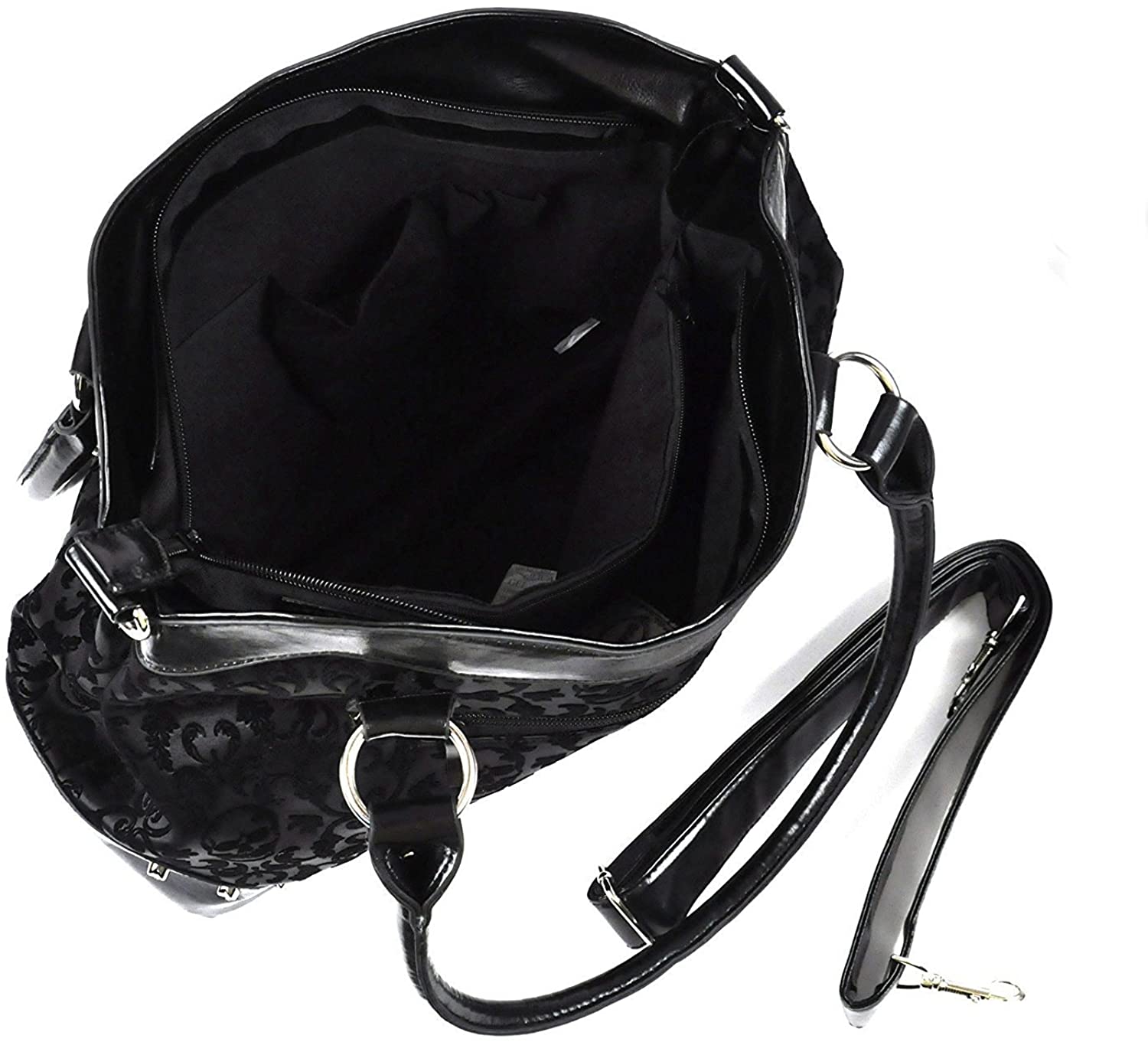 Lost Queen Black Goth Steampunk Flocked Ribcage Skeleton Cameo Handbag Shoulder Bag, Large