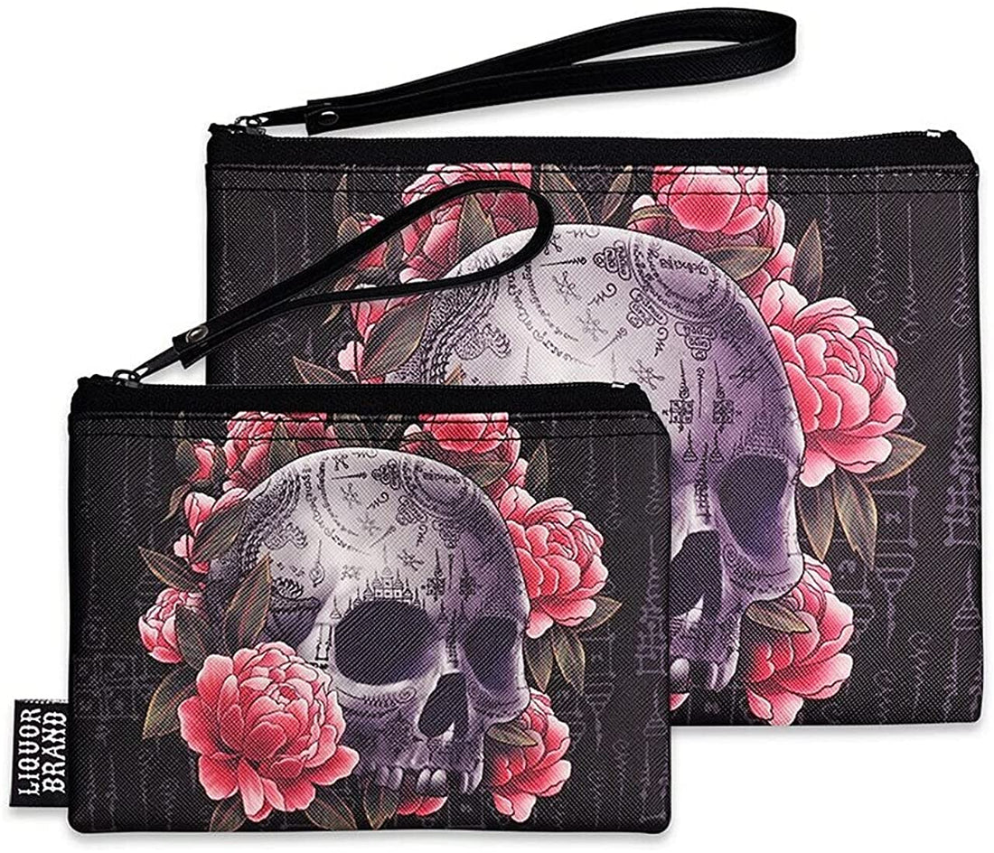 Liquorbrand Sak Yant Asian Tattoo Skull Wristlet Pouch Bag and Coin Purse Set