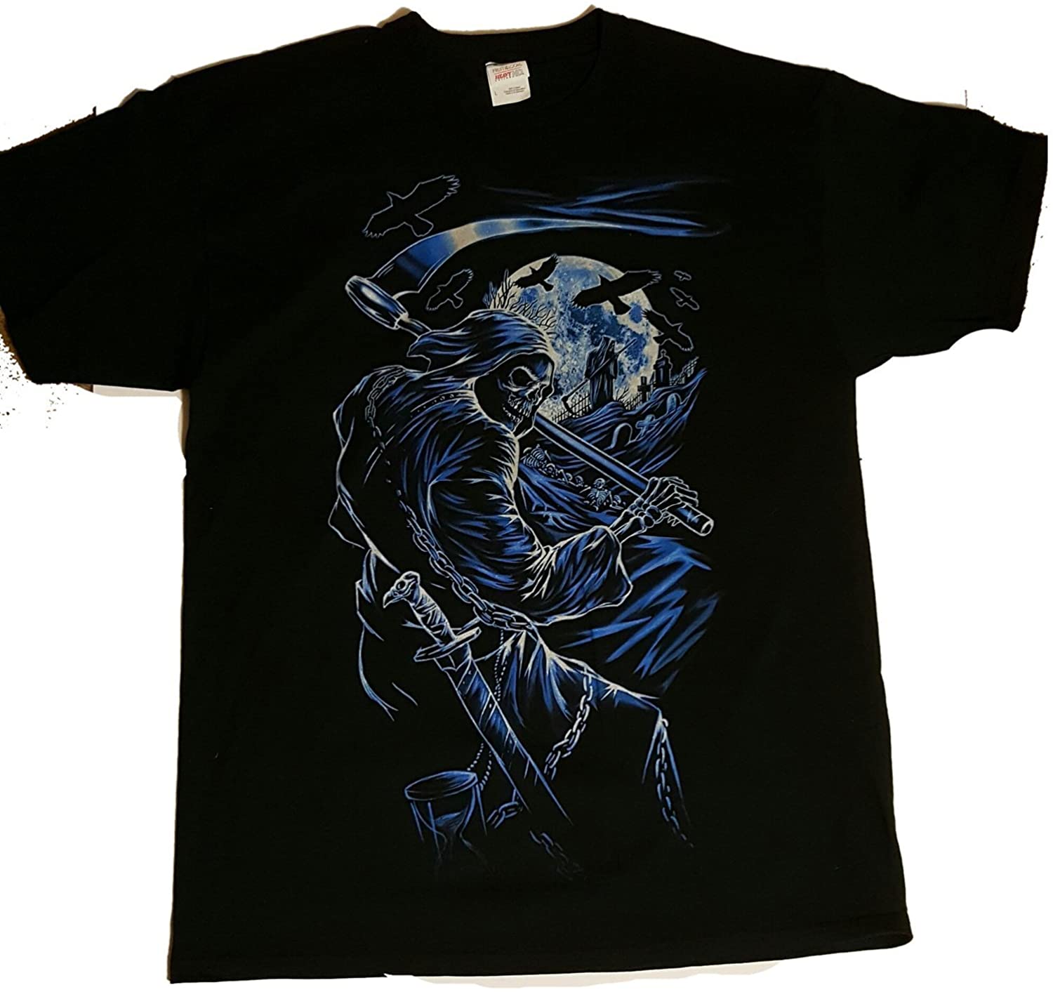 Reapers in a Graveyard with Crows and Full Moon Black 2XL XXL