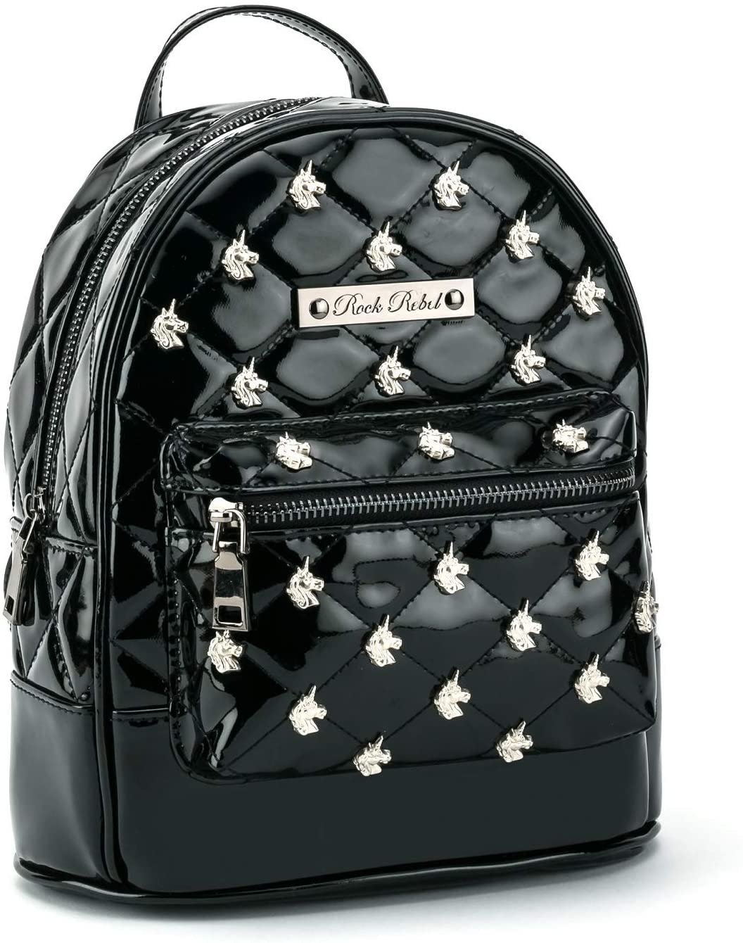 Rock Rebel Unicorn Studded Quilted Mini Backpack Black