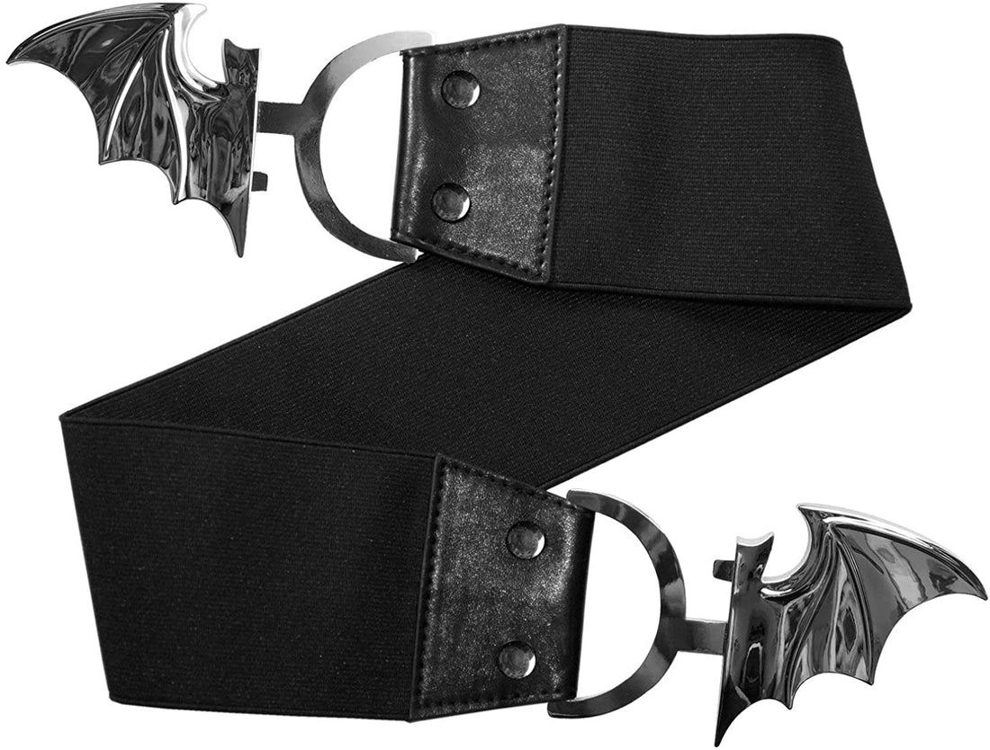 Kreepsville 666 Silver Bat Elastic Waist Belt - Gothic Horror Accessory