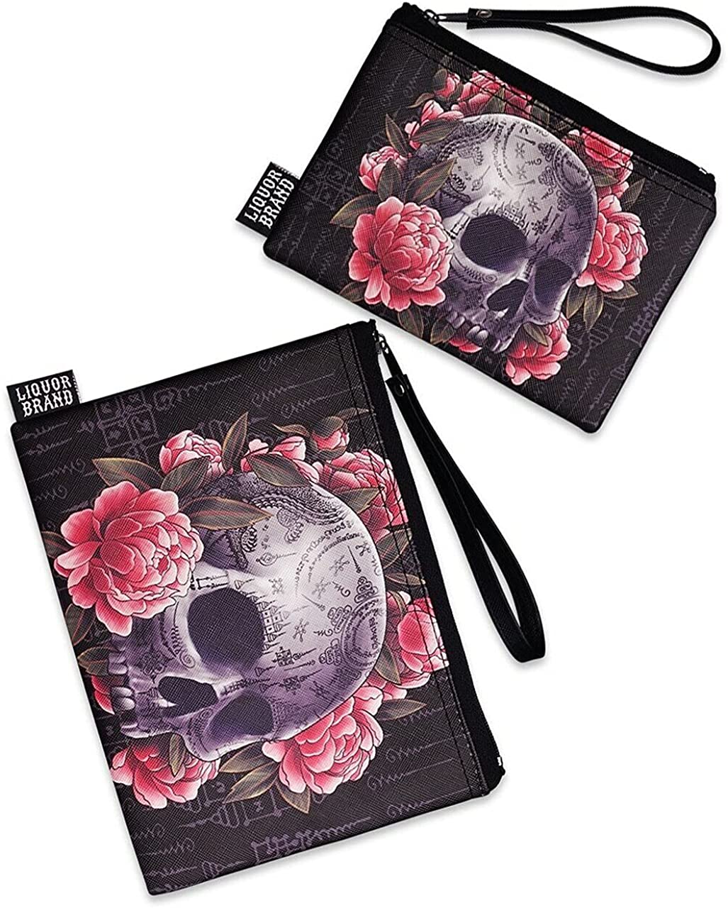Liquorbrand Sak Yant Asian Tattoo Skull Wristlet Pouch Bag and Coin Purse Set