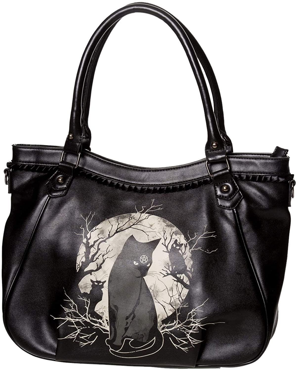 Lost Queen Hecate in Full Moon Crossbody Handbag Gothic Black Cat Alternative Purse