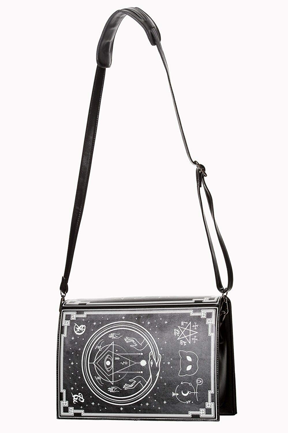 Spellbinder Shoulder Bag with Cat Pentagram and Occult Symbols Handbag - Black or Off-White - One Size (Black)
