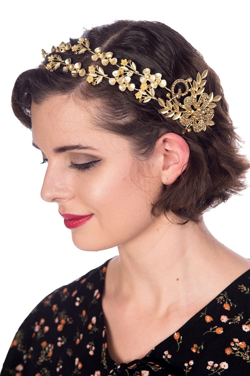 Women's Lustrous Lily Gold Flower Bejeweled 1920's Hair Ornament