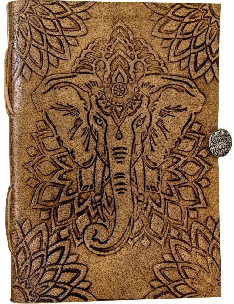 Handmade Genuine Leather Bound Journal 200 Unlined Paper Page Notebook Button Closure