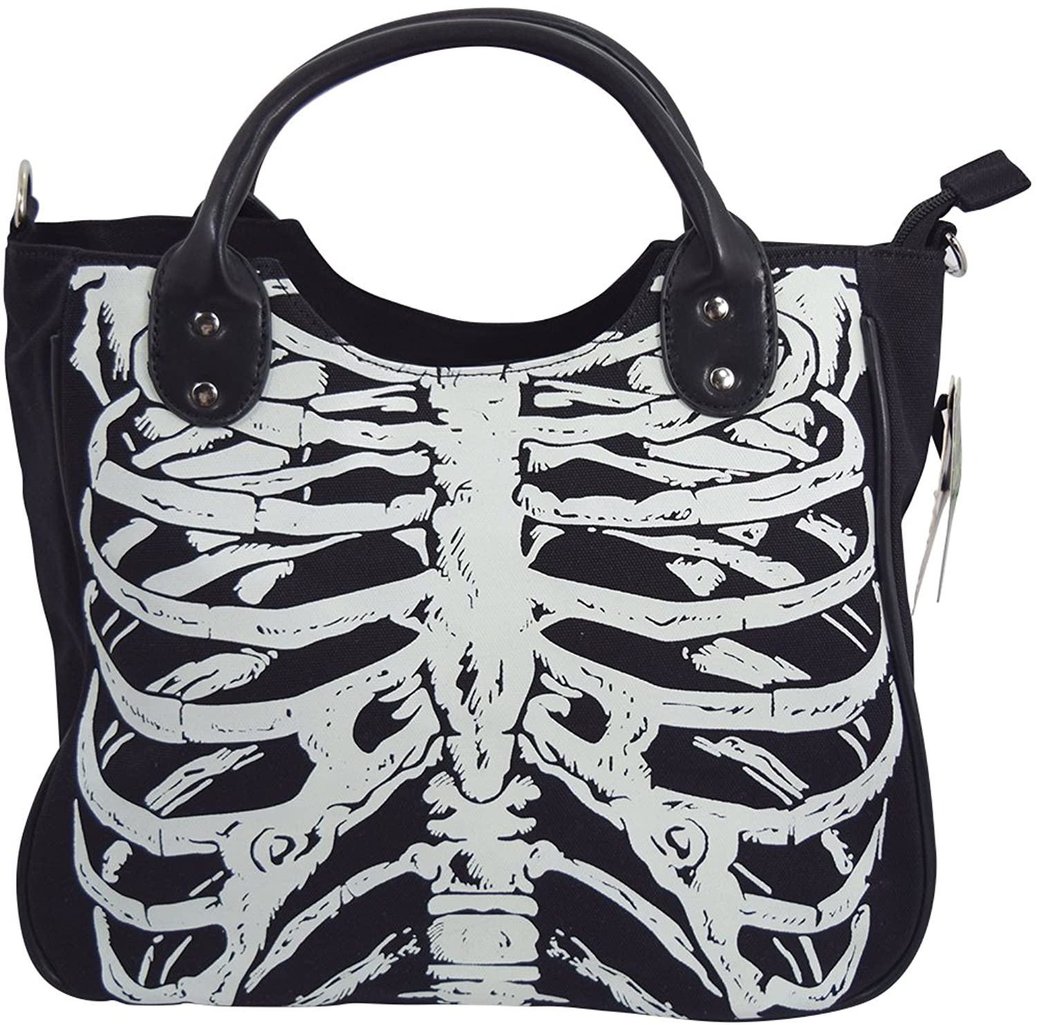Lost Queen Goth Ribcage Skeleton Glow in the Dark Shoulder Bag