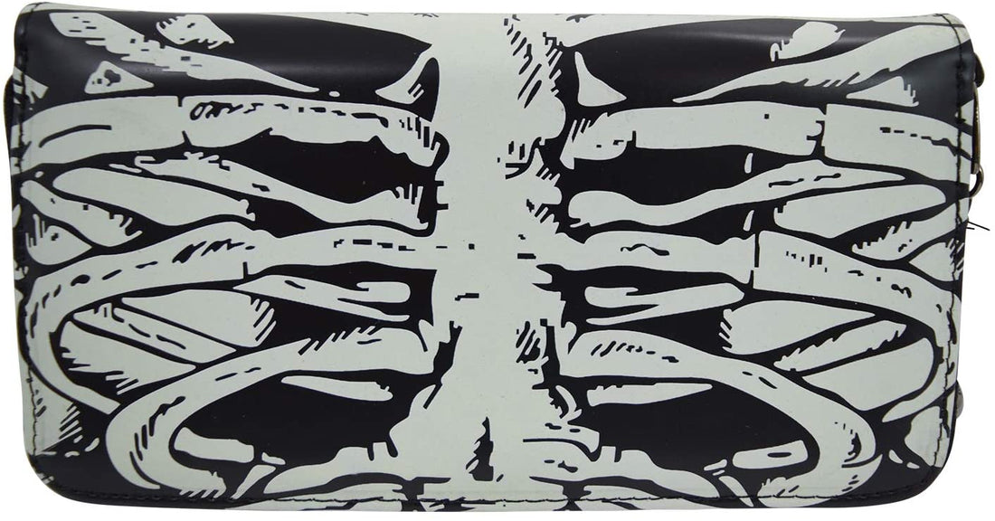 Lost Queen Gothic Skeleton Ribcage Glow in the Dark Zip Around Wallet