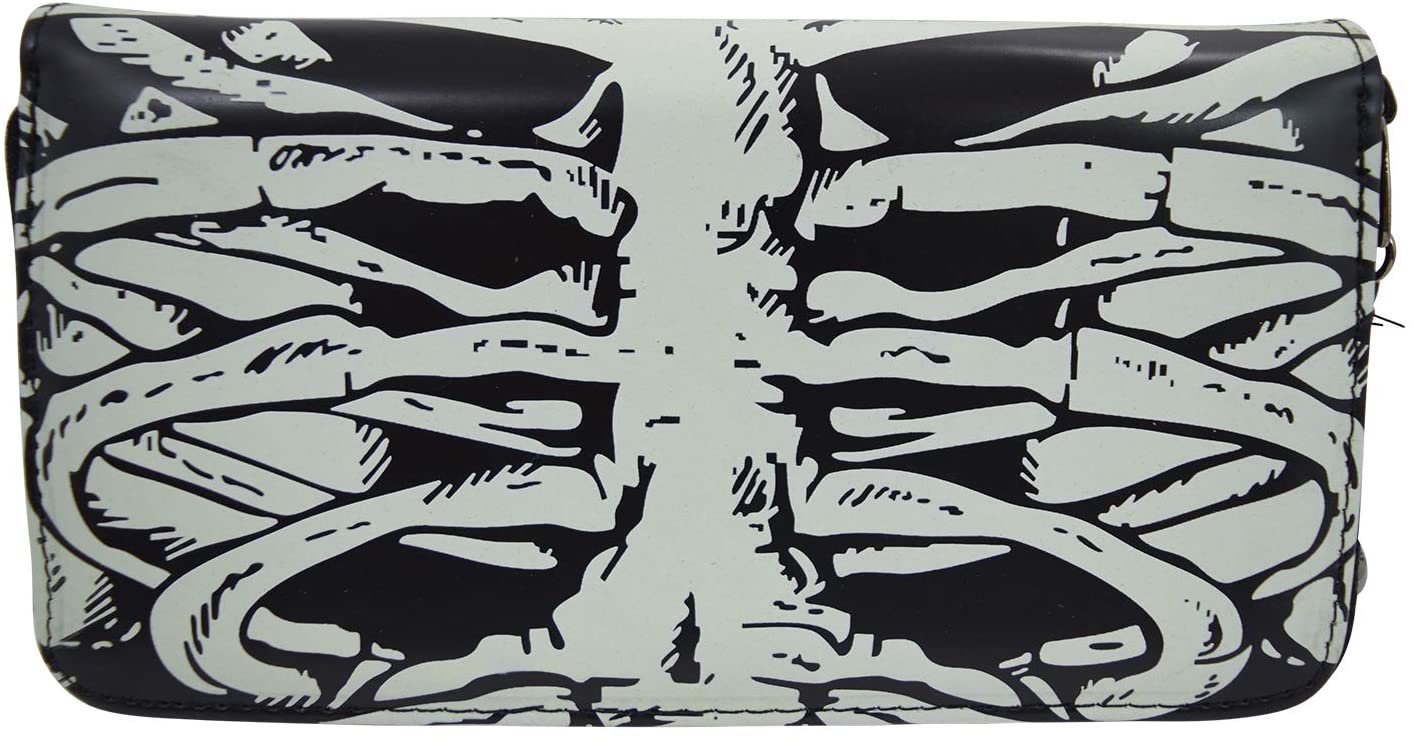 Lost Queen Gothic Skeleton Ribcage Glow in the Dark Zip Around Wallet
