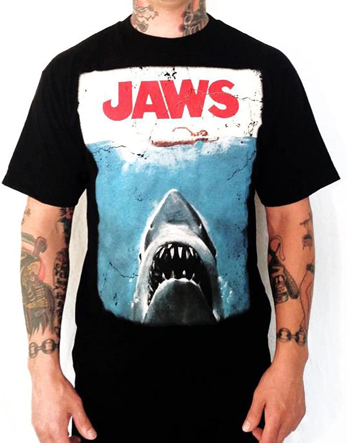 Universal Studios Jaws Men's T-Shirt - Official Distressed Movie Poster Tee