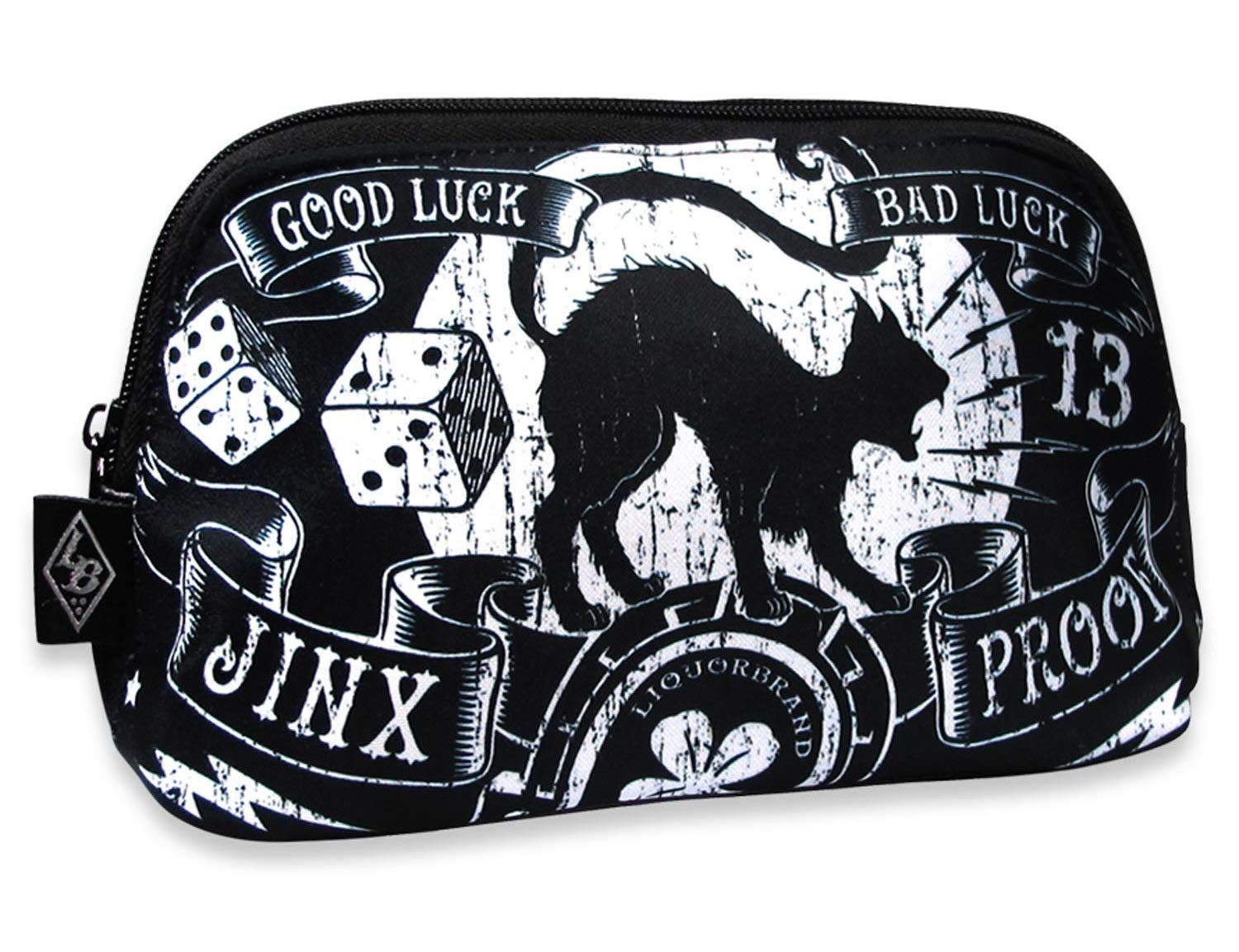Liquorbrand Jinx Proof Halloween Black Cat Luck Goth Gothic Cosmetic Bag Pouch