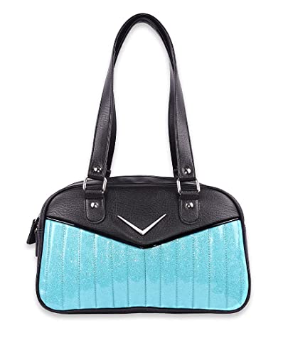 Liquorbrand Bonneville Bowler Purse with Chevron Logo (Black and Blue Sparkle)