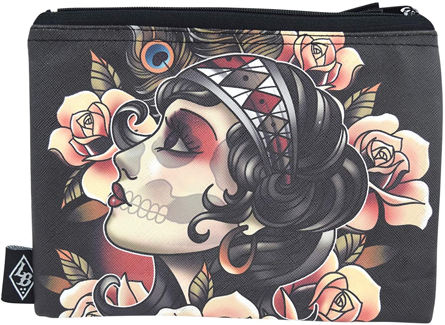 Liquorbrand Gypsy Rose Sugar Skull Tattoo Art wristlet pouch bag and Coin Purse