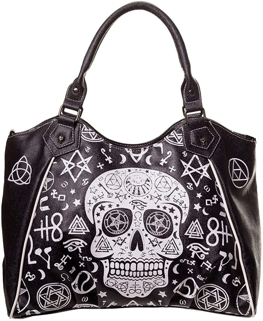 Lost Queen Women's Black Skull Pentagram Handbag Gothic Sugar Skull Crossbody Purse Alternative Bag
