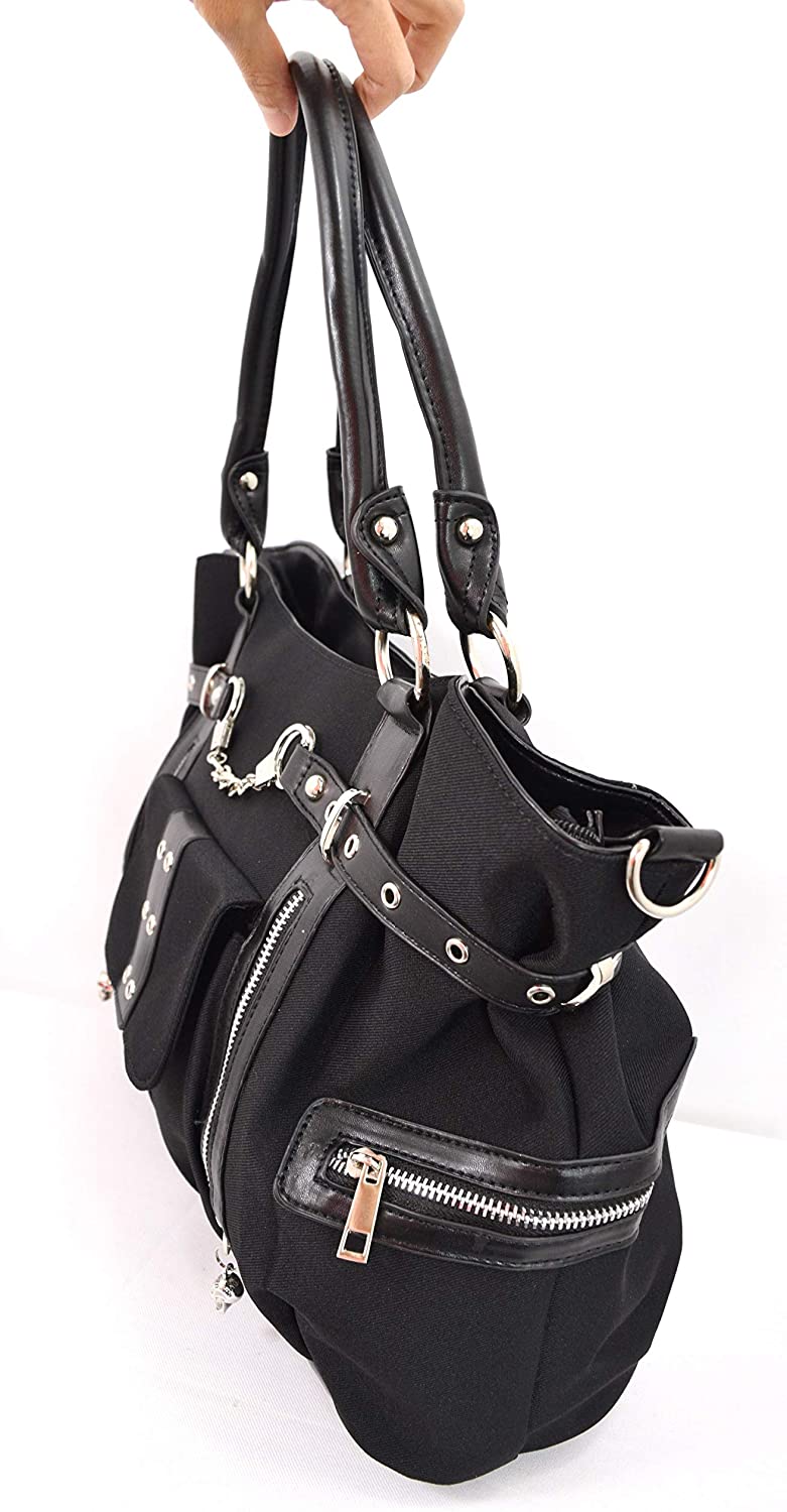 Lost Queen Goth Punk Handbag - Black with Handcuff & Skull Charms in 2023