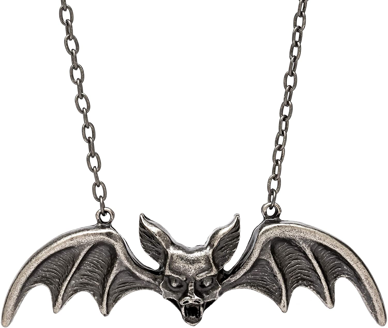 Rock Rebel Bat Pendant Necklace Chrome