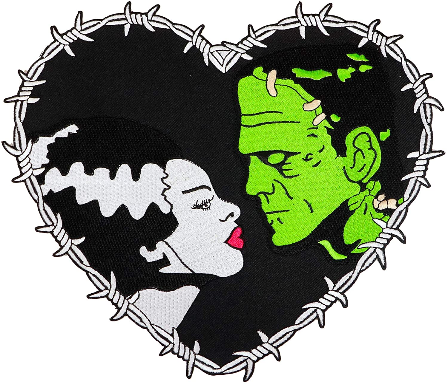 Universal Monsters Frankenstein & Bride Heart Embroidered Iron On Back Patch