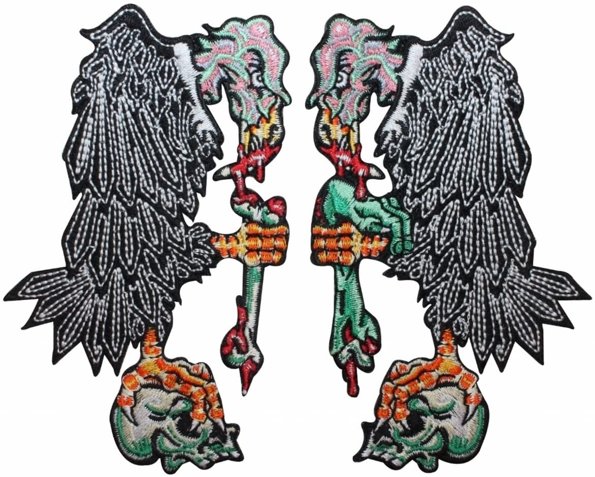 Pair of Vultures Birds Human Remains Skull Kreepsville Embroidered Iron On Patch