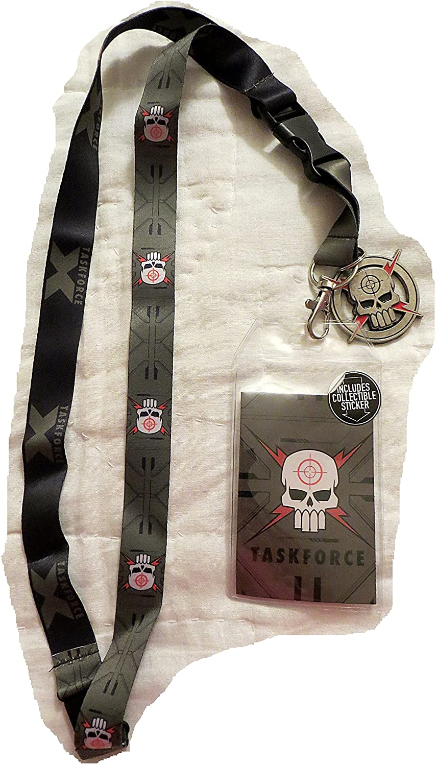 Suicide Squad Task Force X Reversible Breakaway Keychain Lanyard with ID Holder, Metal Charm and Collectible Sticker