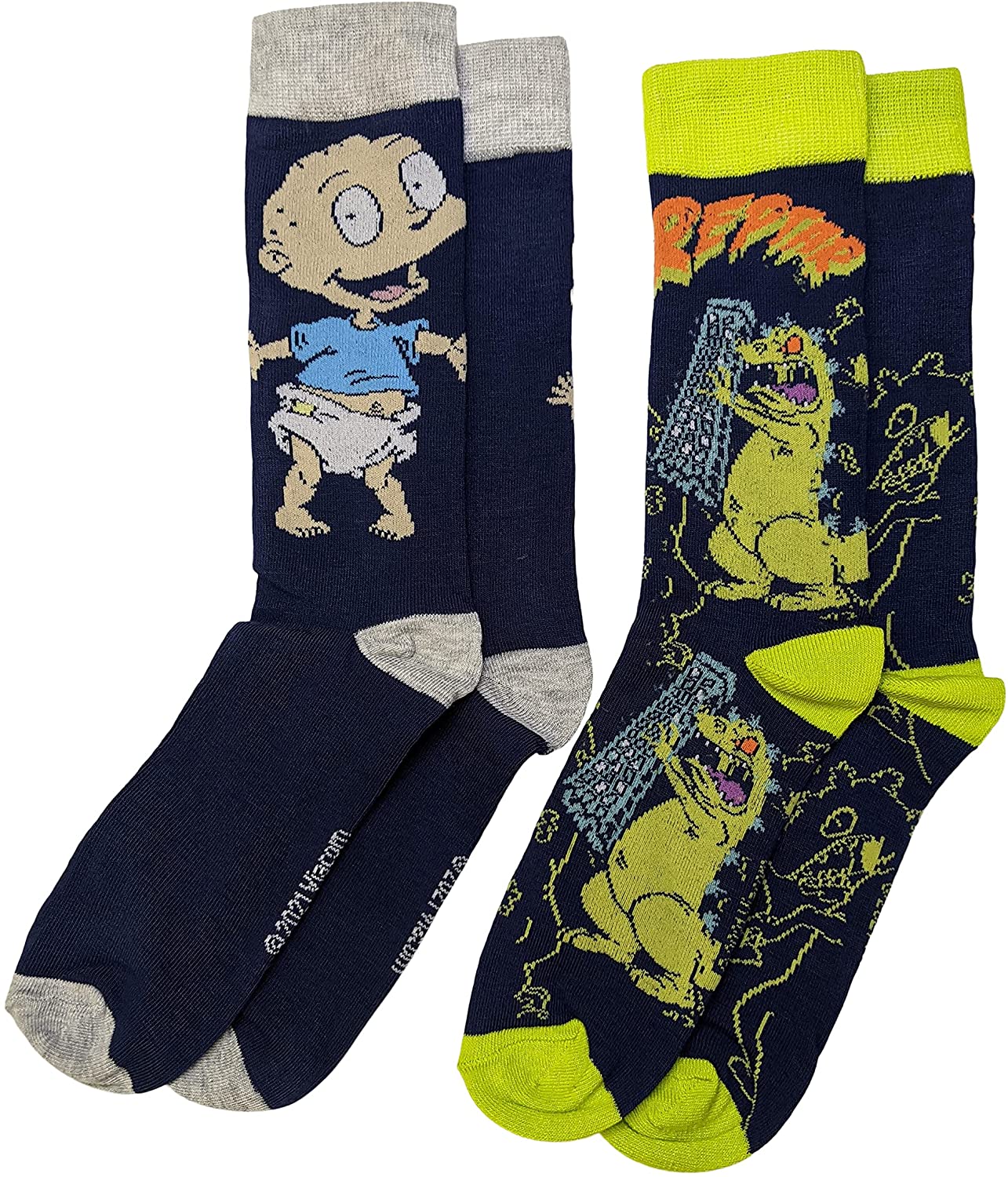 Nickelodeon Rugrats Tommy and Reptar Men's Crew Socks Two Pair Pack
