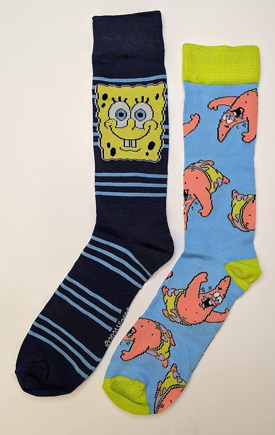 Nickelodeon Striped SpongeBob and Patrick Star Men's Crew Socks Two Pair Pack