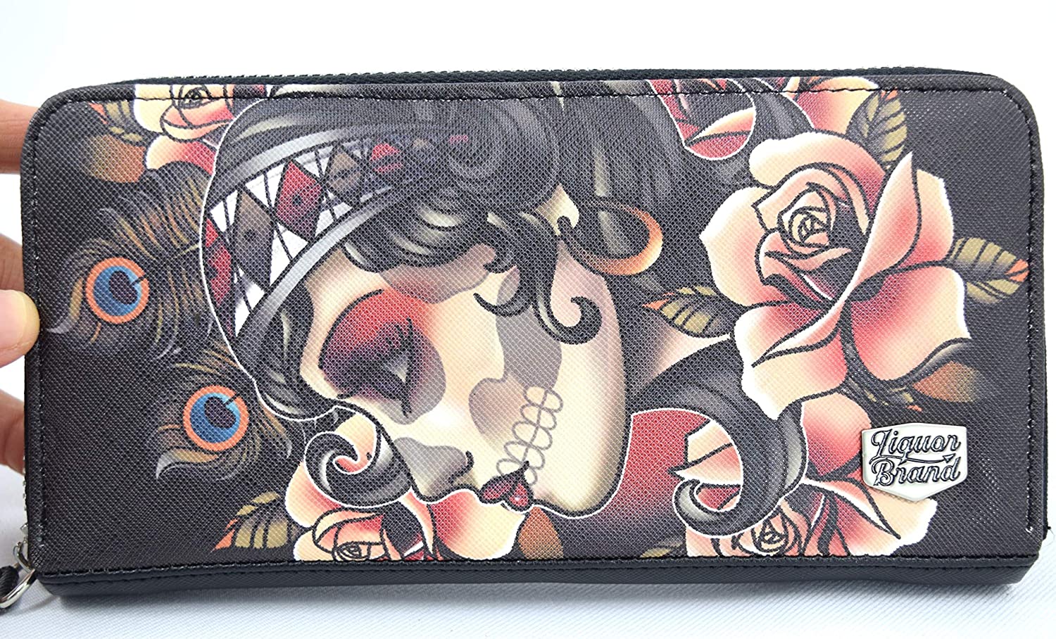 Liquorbrand Gypsy Rose Tattoo Art zip around clutch Wallet