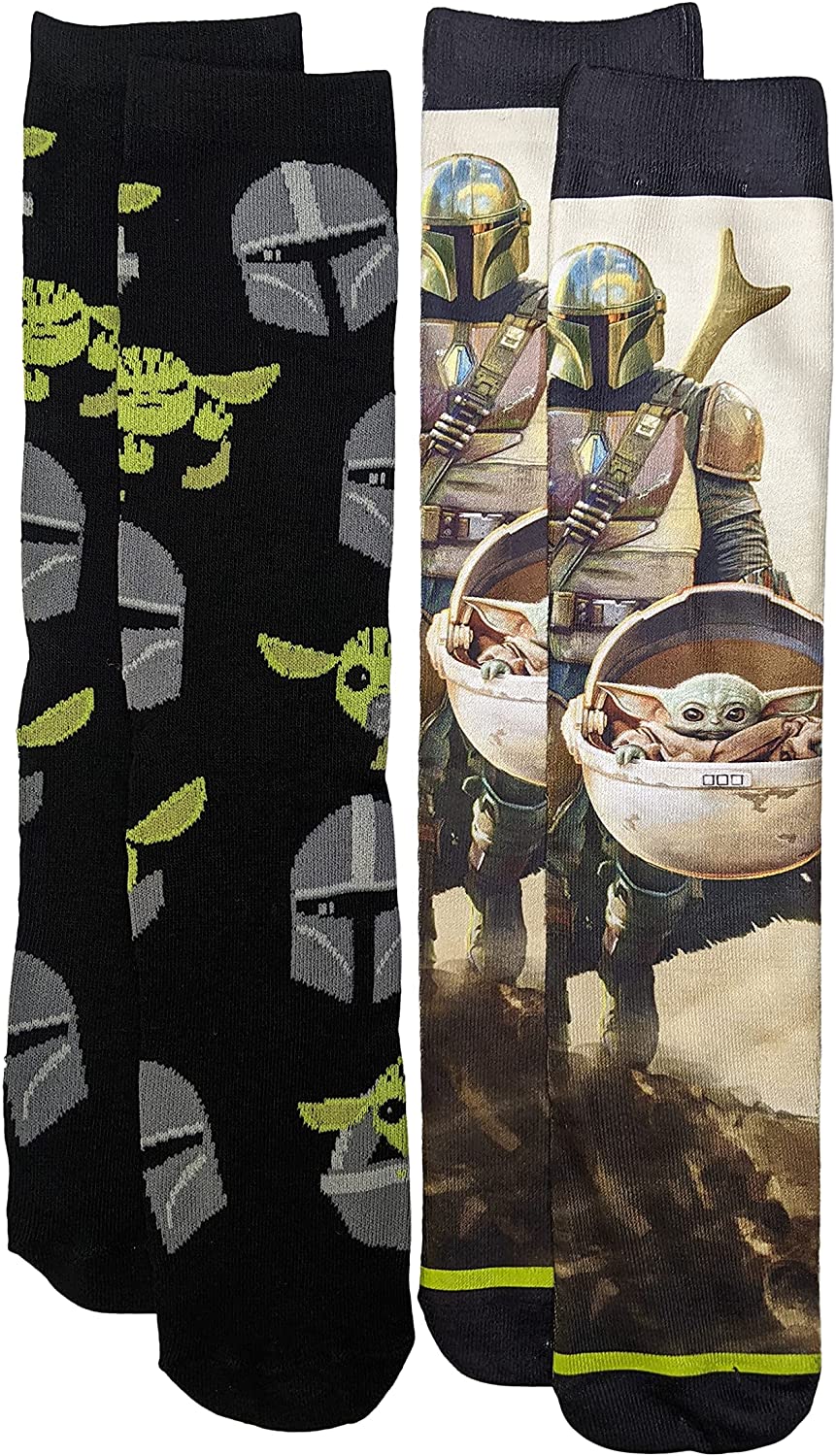 Star Wars The Mandalorian Baby Yoda Men's Crew Socks (2 Pair Pack)