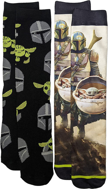 Star Wars The Mandalorian Baby Yoda Men's Crew Socks (2 Pair Pack)