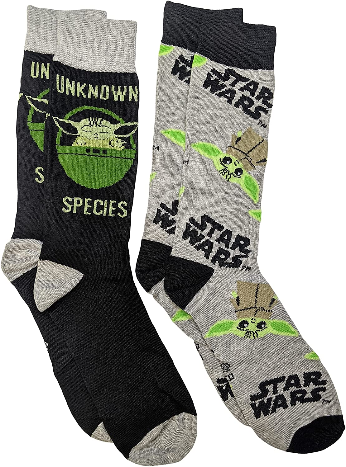 Hyp Star Wars The Mandalorian Baby Yoda Unknown Species Men's Crew Socks 2 Pair Pack