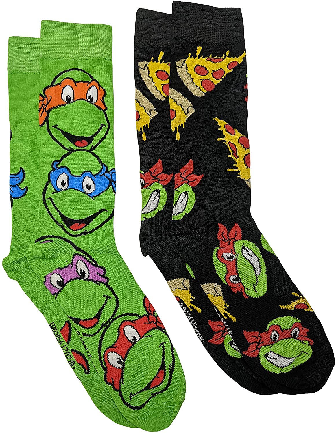 Nickelodeon Teenage Mutant Ninja Turtles Pizza Men's Crew Socks Two Pair Pack