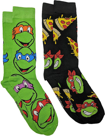 Nickelodeon Teenage Mutant Ninja Turtles Pizza Men's Crew Socks Two Pair Pack
