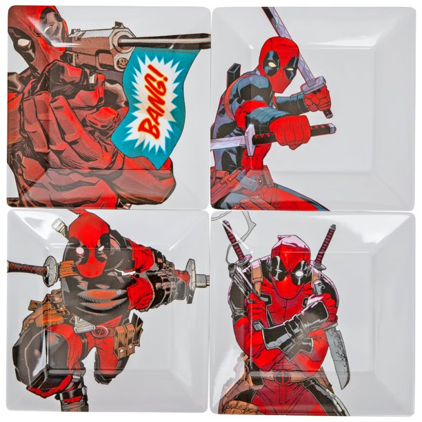 Marvel Deadpool Dinnerware Plates Set of Four 8 x 8 inch