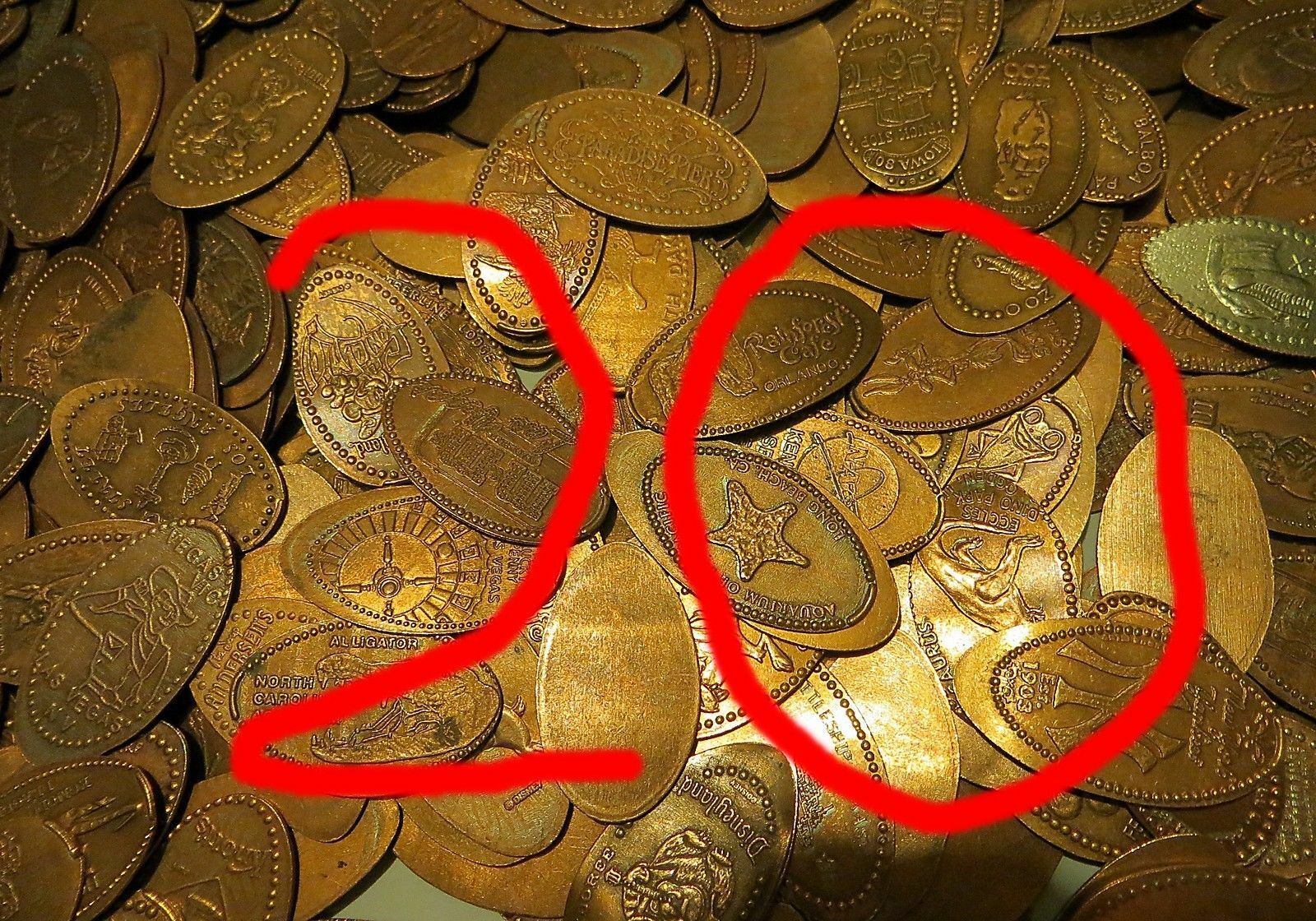 ELONGATED PENNY MIXED GRAB BAG OF 20 PRESSED COINS