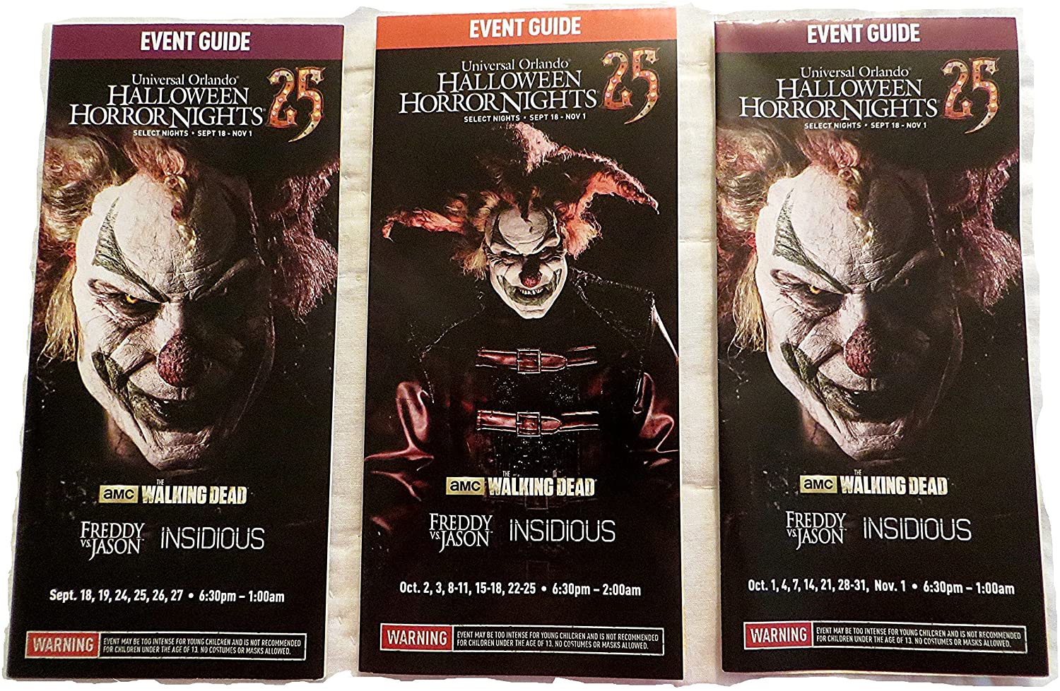 Halloween Horror Nights 25 Map Set of 3 Universal Studios 2015