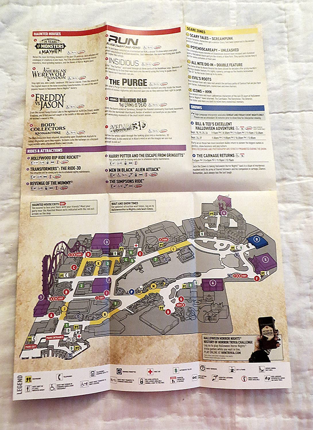 Halloween Horror Nights 25 Map Set of 3 Universal Studios 2015