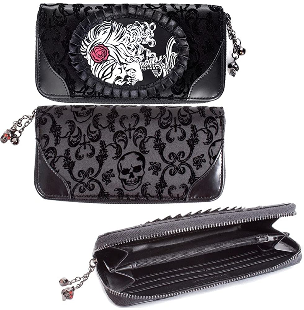 Front back and inside of the Cameo Skeleton Lady Wallet