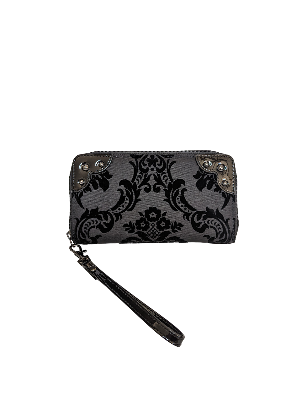 Rock Rebel Victorian Damask Wristlet Zip Around Wallet