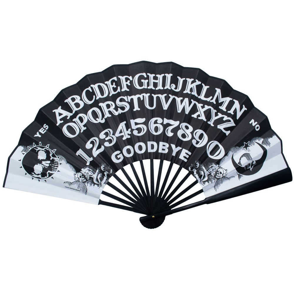 Ouija Go Away Spirit Board Bamboo Handle Gothic Double Sided Hand Fan