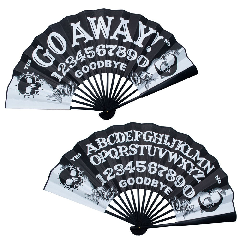 Ouija Go Away Spirit Board Bamboo Handle Gothic Double Sided Hand Fan