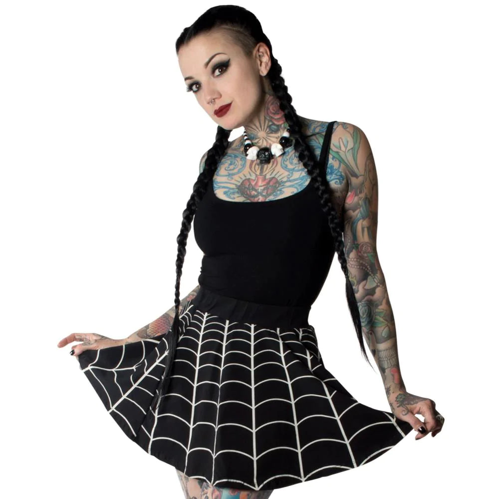 Spider Web Skater Skirt - Black with White Web - Kreepsville 666