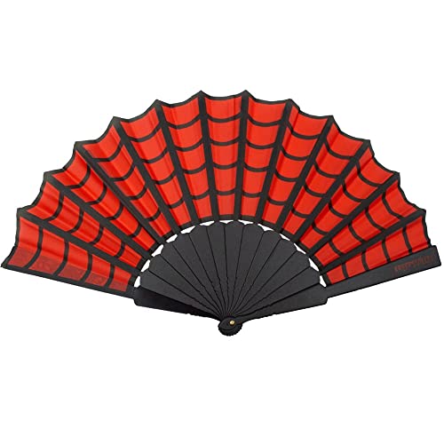 Gothic Scallop Fabric Hand Fan Spiderweb Folding Fan - CHOOSE Gray Pink or Red