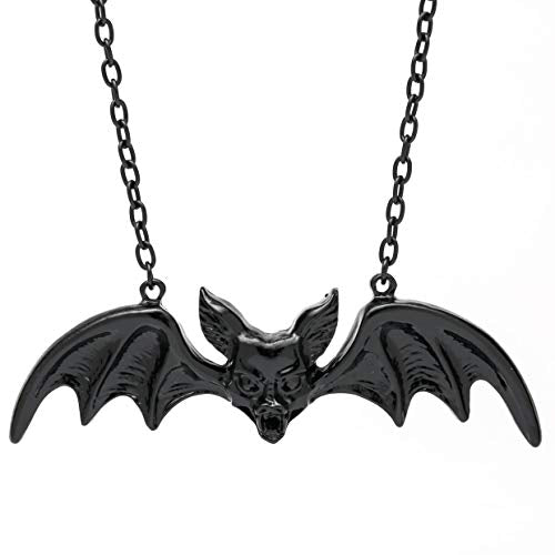 Rock Rebel Bat Pendant Necklace Black